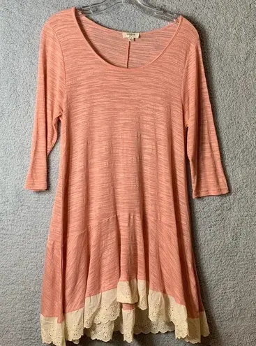 Umgee  Tunic Top Womens S Small Peach Orange Pink Eyelet Trim‎ Boho Lagenlook