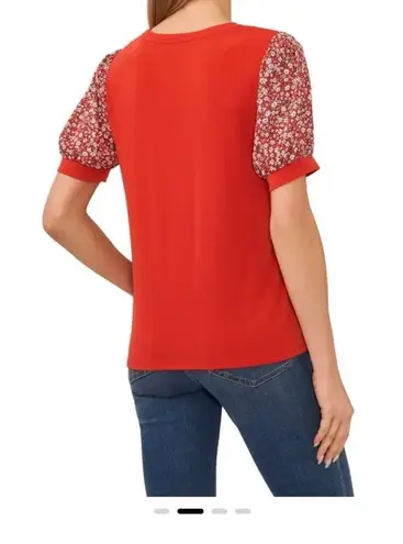 CeCe  
Floral Sleeve Mixed Media Top in baked apple