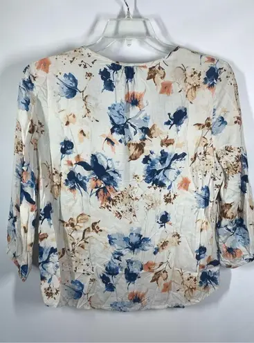 Anne Carson Women's Floral Print Rayon 3/4 Sleeve V-Neck Blouse Multicolor Small