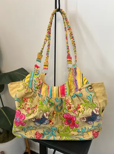 Colorful Embroidered Tote Bag Kate McRostie Garden Tote Pool Beach Shopping Yellow