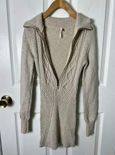 Free People  Cotton Blend Tan Mont Blanc Long Sleeve Mini Sweater Dress XS