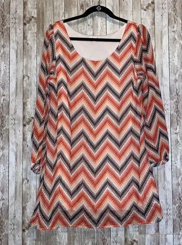 L8ter Women's  Short Long Sleeve Chevron Dress Size Large