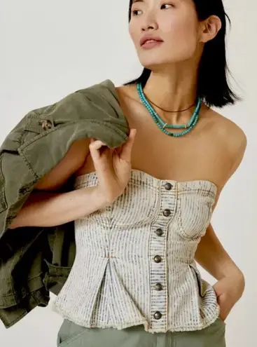 Pilcro Anthropologie Women's Blue Striped Denim Sleeveless Crop Top Size XL