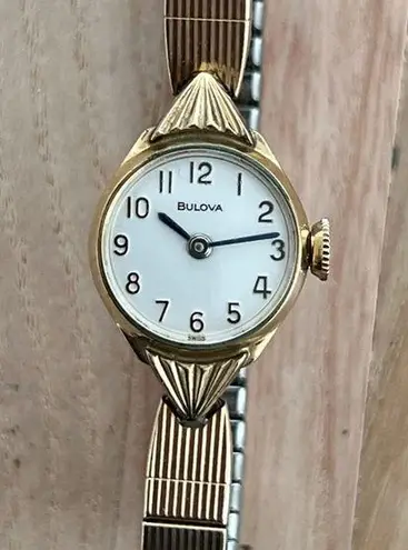 Bulova Ladies Watch Vintage 10K Gold Plated Stretch Bracelet Bezel Mechanical