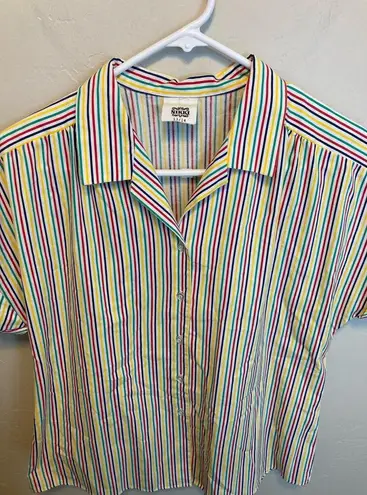 American Vintage 70's Vintage Nikki Rainbow Striped Short Sleeve Button Up Blouse Size 13/14