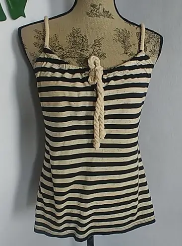 L8ter Nautical Style Striped Tie Front Tank Top