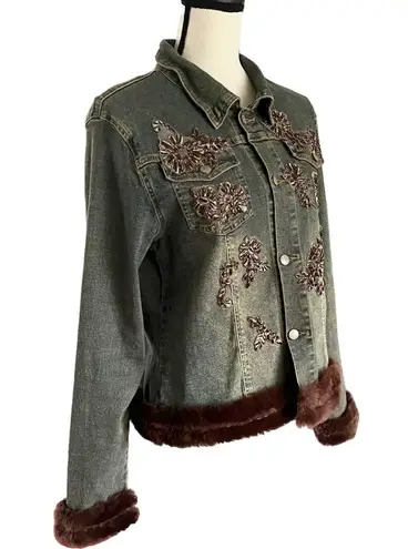 Spiegel Vintage Spiegle denim beaded and faux trim jacket. Size M
