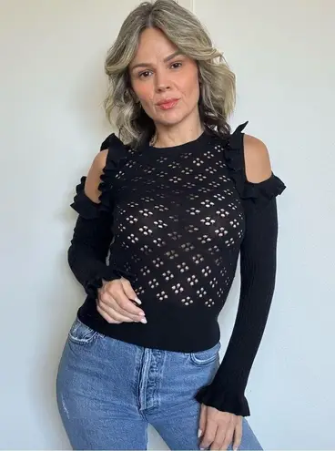 Jill Stuart Perforated Cutout Shoulder Knit Top