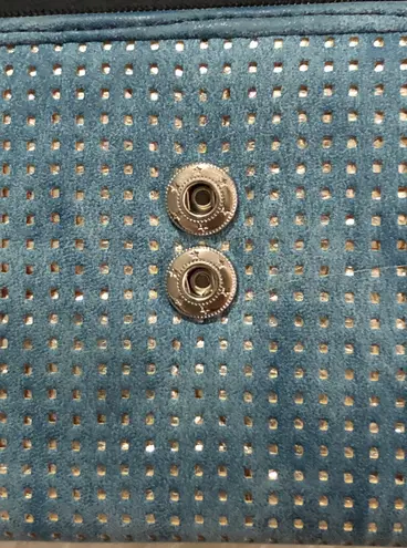 Tahari BLUE Teal Blue BLUE/TEAL SUEDE RFID IDENTITY PROTECT WALLET NEW!