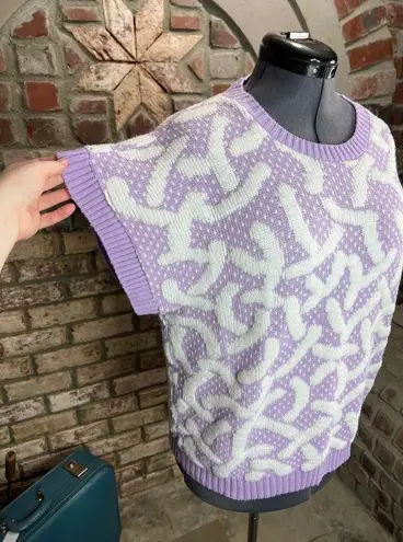 sweater abstract confetti purple white vintage 1980s oversized pastel Size XL