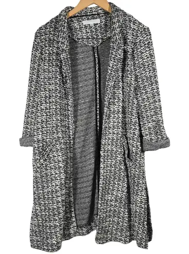 Adyson Parker Annya Duster Cardigan Open Front Black & White Tweed L - Image 1