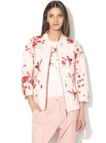 Ted Baker 💕 LONDON💕 Llelah Bomber Jacket Bird & Blossom Print Embroidered 6 NWT