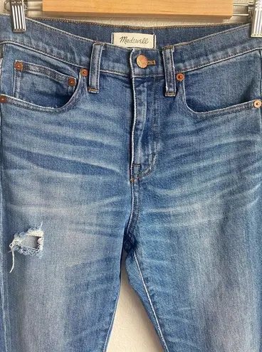 Madewell  Straight Crop High Rise Roger Wash Whiskered Distressed Jeans Size 25