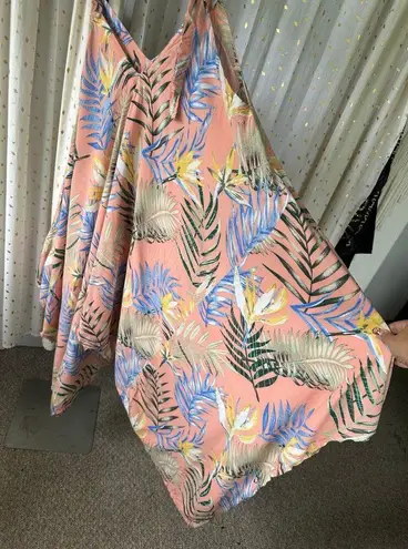 Palmwave Hawaii Tropical Leaves Adjustable Self Tie Straps Handkerchief Dress Pink Size undefined