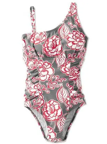 Garnet Hill Signature One-Shoulder Swimsuit Floral One Piece Stretch Fitted 14