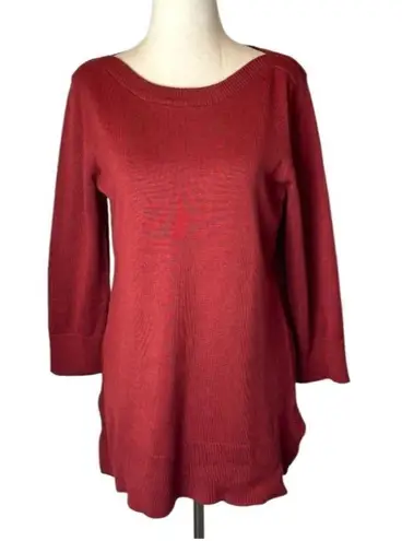 Adrienne Vittadini Sweater Womens S Rust Red Knit Boat Neck Ribbed Detail - Image 1