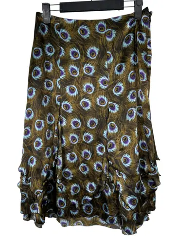 Etcetera Silk Peacock Asymmetrical Flowy Handkerchief Knee Length Skirt Size 6
