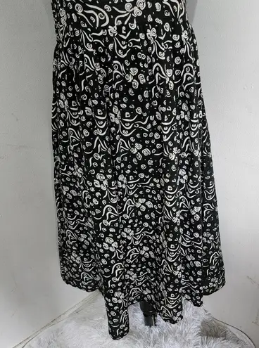 Earth Song Black White Print Cotton Summer Dress Size M