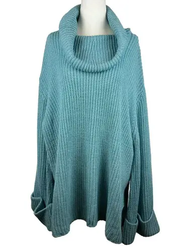 Lane Bryant  Womens Blue Textured Knit Cowl Neck Sweater Sz 26/28 | Comfy Cozy