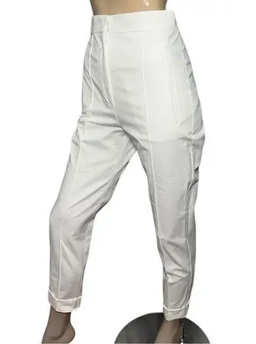 Max Mara Women’s Size 2 White Cotton Woven High Rise Trousers Cuffed Hem Pants