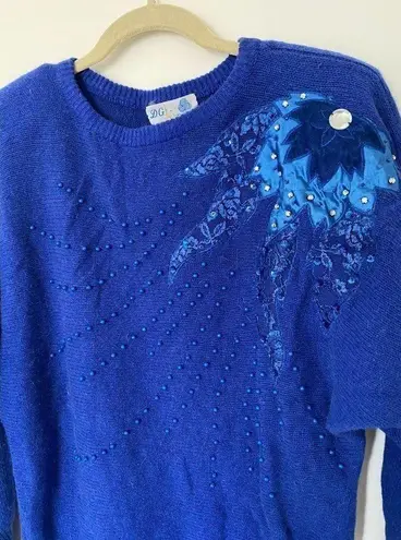 Vintage Blue D.G. NWT  lambswool angora sweater pullover beaded shoulder pads