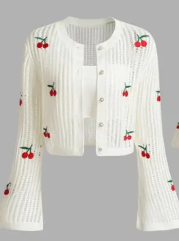 NWT Yozy Cherry Embroidered White Sweater Size L