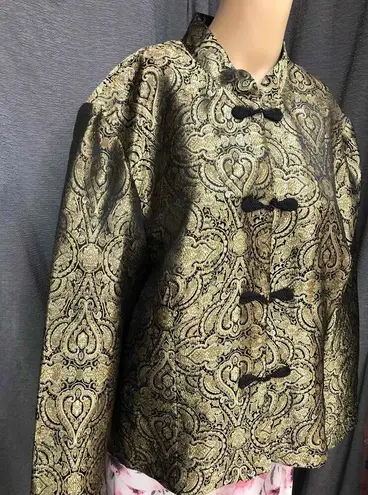 Metaphor Gold Black Brocade Asian style Jacket Mandarin Collar Womens XL