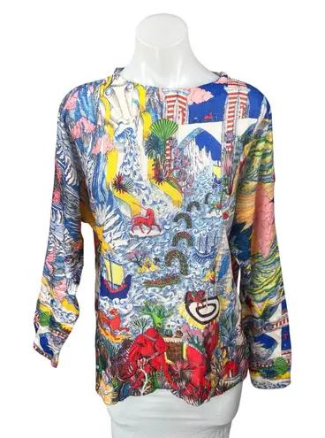Women's Multicolor Long Sleeve Artsy Graphic Print Shirt Blouse Top Size 2XL
