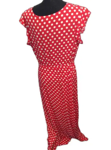 Polka Dot Red White Hi Low Maxi Ruffle Sleeves Size XL
