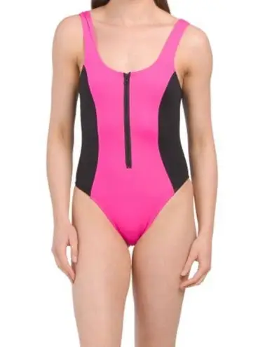 Hurley  Malibu Zip Front Moderate Coverage 1-Pc Hot Watermelon NEW