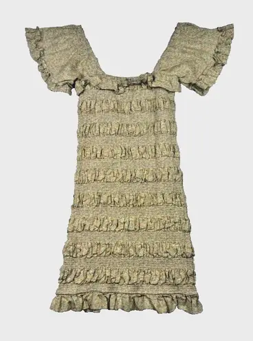 The Impeccable Pig Dress Womens Small Floral Smocked Ruffle Mini Boho