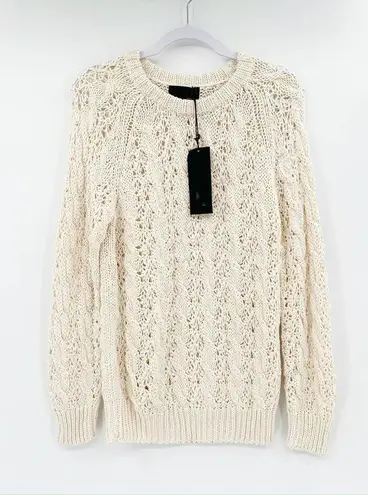 Nili Lotan Ivory Open Cable Knit Pullover Sweater Size Large NWT