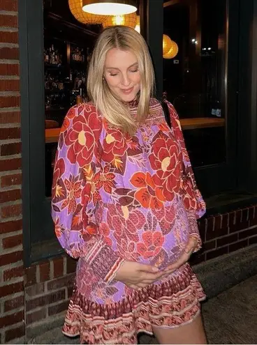 Farm Rio Sweet Floral Long Sleeve Mini Dress Smocked in Lilac Purple Red Size S