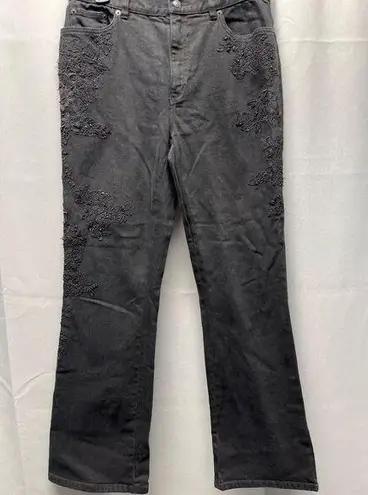 Lauren Ralph Lauren Women's Black Jeans Lace Side trim Flared Size 8 SKU 4605