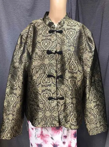 Metaphor Gold Black Brocade Asian style Jacket Mandarin Collar Womens XL