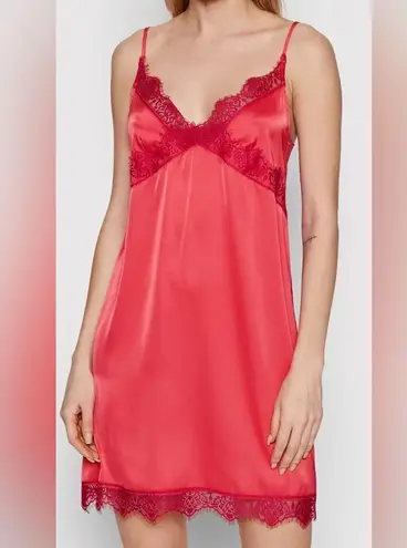 Simone Perele Lace Trim Satin Babydoll Slip Dress in Two Tone Red Small Paris