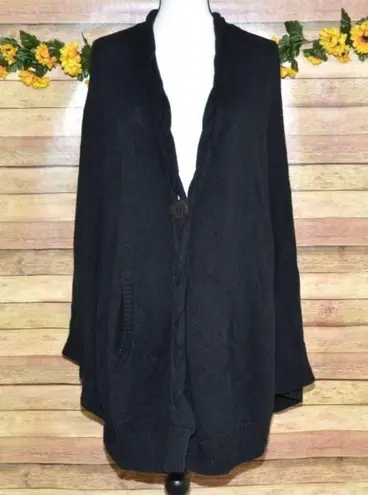 UGG Angeline XL Cape Poncho Ladies Black Cable Knit Sweater Arm Holes Pockets