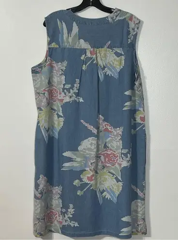 Denim & Co . Stretch Denim Floral Print A-Line Dress