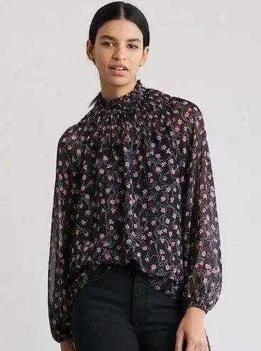 Elizabeth and James Smocked Mock Neck Long Sleeve Top Floral Tank Lined Pattern