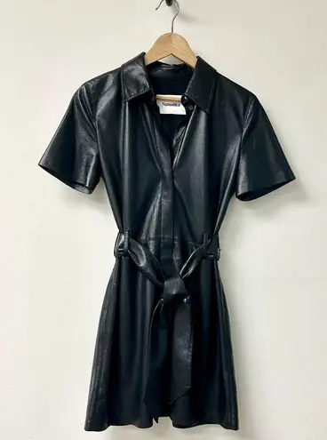 Nanushka Halli Vegan Leather Short Sleeve Belted Mini Dress Black Womens Size XS