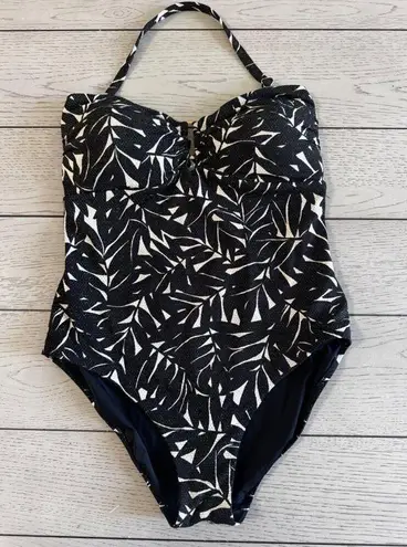 Nip Tuck Swim One Piece Swim Suit Metallic Textured Leaf Black and White US 12