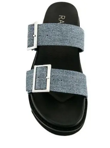 Raye NWOT  Clifton Slip On Denim Double Strap Slide Sandal Denim/Black Women's 8