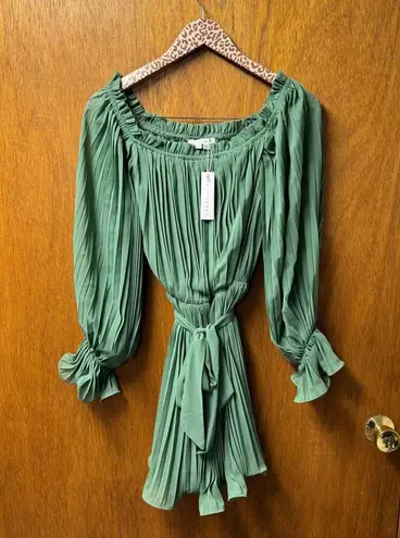 Baltic Born NEW Aubrey Off the Shoulder Pleated Mini Dress Green Large L NWT