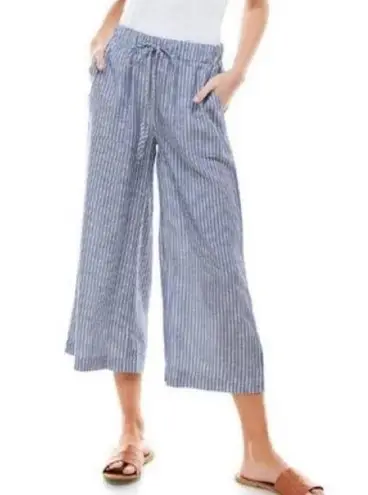 Thread and Supply TS  Linen Blend Stripe Wide Leg Crop Drawstring Pants