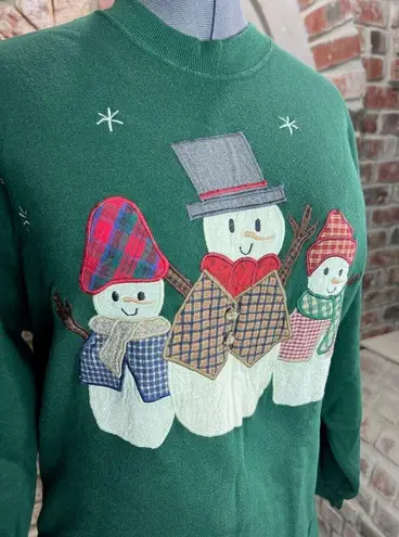 sweatshirt Vintage 1980s appliqué snowmen green red Christmas Size L