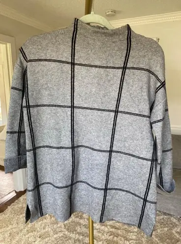 Tahari Mock Neck Pullover Sweater Square Print Classic Preppy Academia Minimal S