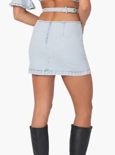 We Wore What New Cutout Waist Belted Denim Mini Skirt Super Light Indigo Size XS