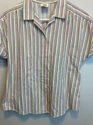 American Vintage 70's Vintage Nikki Rainbow Striped Short Sleeve Button Up Blouse Size 13/14