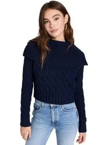 Rebecca Taylor Chainette Sweater Cable Knit Navy Blue Small S CHUNKY MERINO WOOL - Image 1