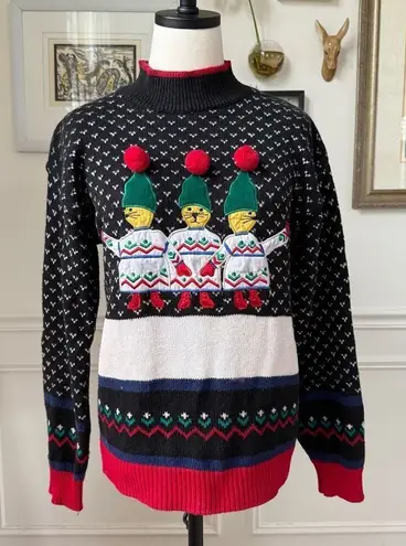 Vintage 90s Jordache Novelty Sweater Applique Embroidered Mock Neck Sweater M Black Size M